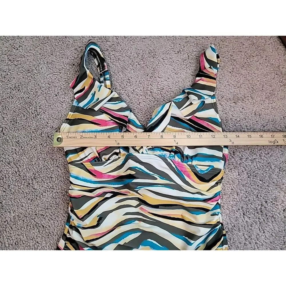 DKNY Ruffle One Piece Swimsuit 8 Tummy Control Resort Chic - Picture 5 of 8